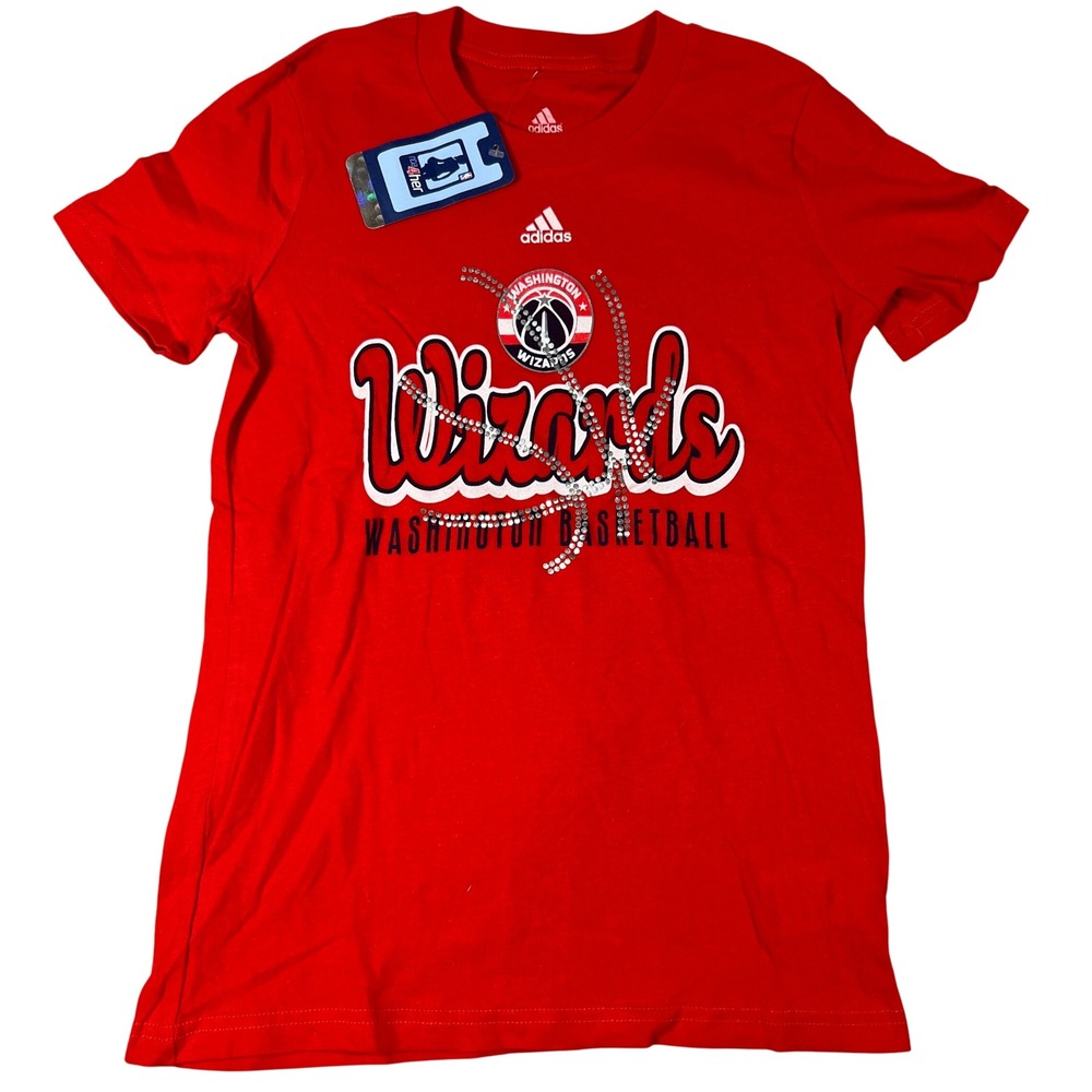 Adidas Washington Wizards NBA Girls Red T-Shirt Rhinestone Logo Size M 10/12 NEW